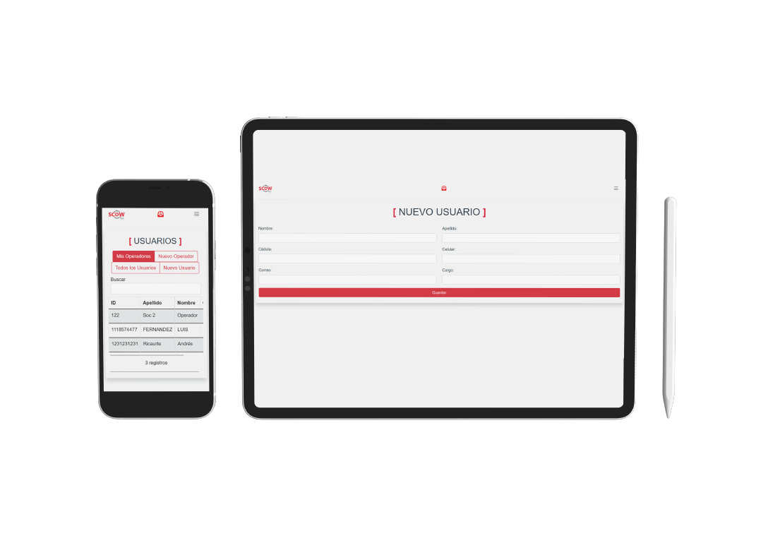 Módulo de usuarios en móvil y tablet